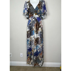 Hale Bob Maxi Dress Size M Boho Velvet Burnout Floral Festival Slit Viscos Blend